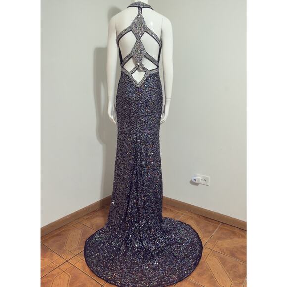 Precious Formals Blue Sequin Maxi Dress Women’s Size 2 Elegant Luxury Night - Picture 6 of 15